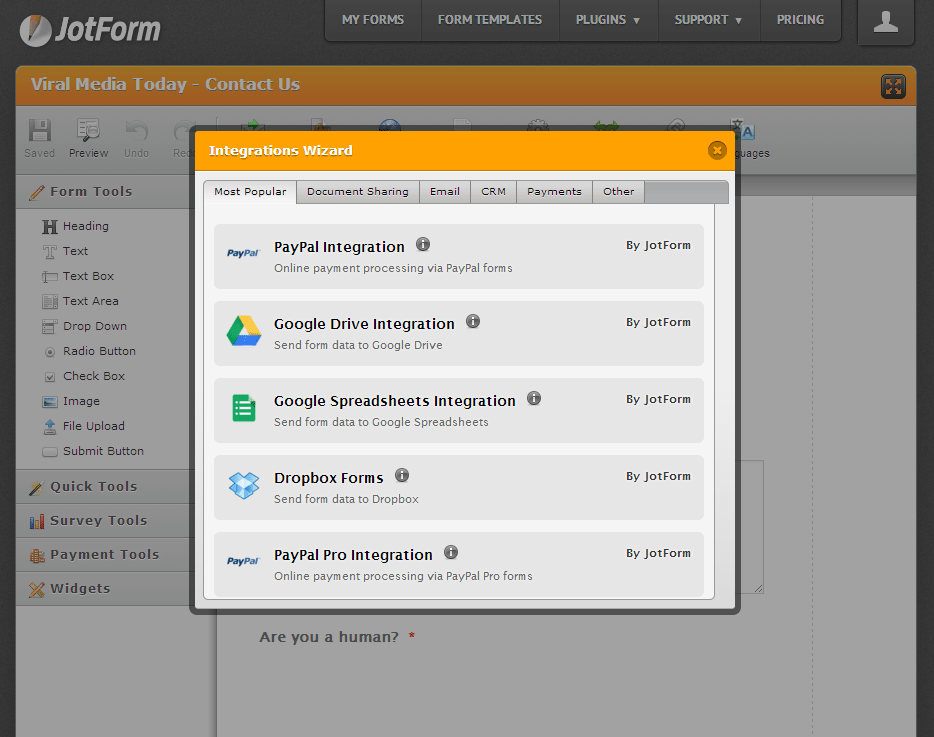 JotForm · Form Builder - Integrations - viralmediatoday.com