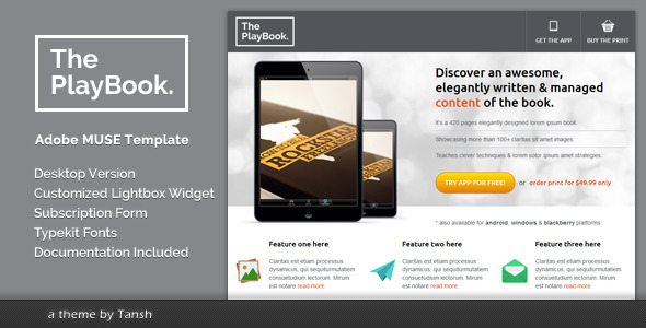 The PlayBook Muse Landing Page Template free download